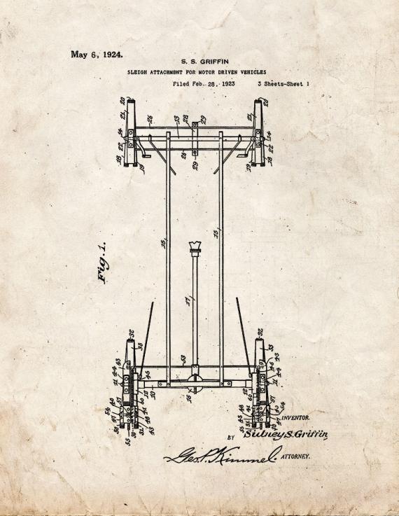 Sleigh Attachment for Motor-driven Vehicles Patent Print