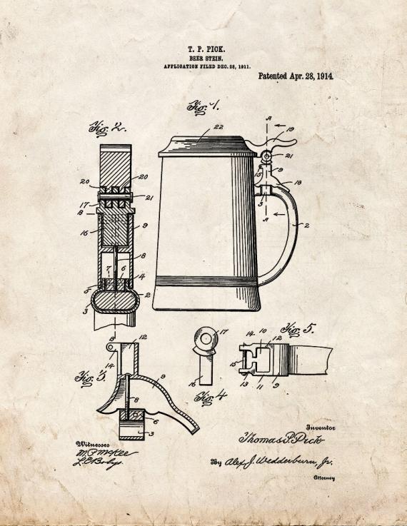 Beer Stein Patent Print