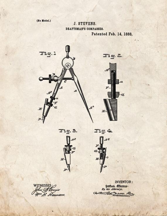 Craftsman's Compasses Patent Print
