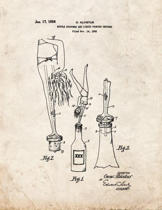 Bottle Stoppers and Liquid Pouring Devices Patent Print