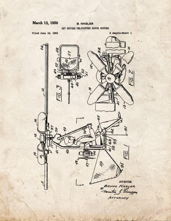 Jet Driven Helicopter Rotor System Patent Print