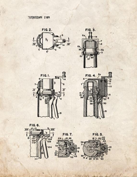 Champagne Cork Extractor and Wire Cutter Patent Print