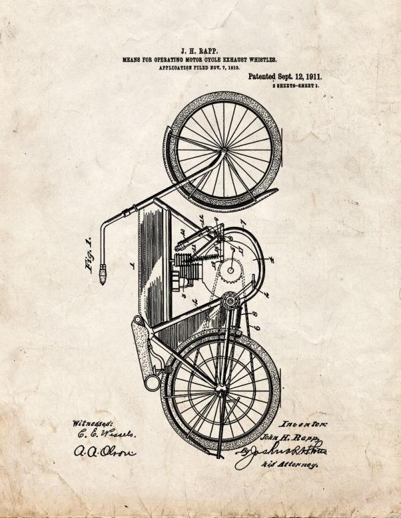 Means for Operating Motorcycle Exhaust-whistles Patent Print