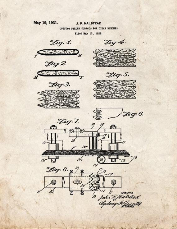 Cutting Filler Tobacco for Cigar Bunches Patent Print
