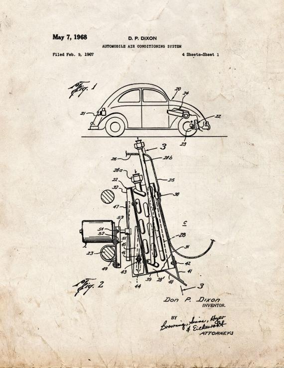 Automobile Air Conditioning System Patent Print
