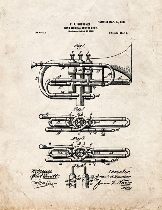Wind Musical Instrument Patent Print