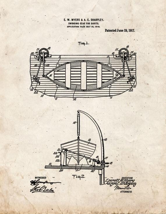 Swinging-gear for Davits Patent Print