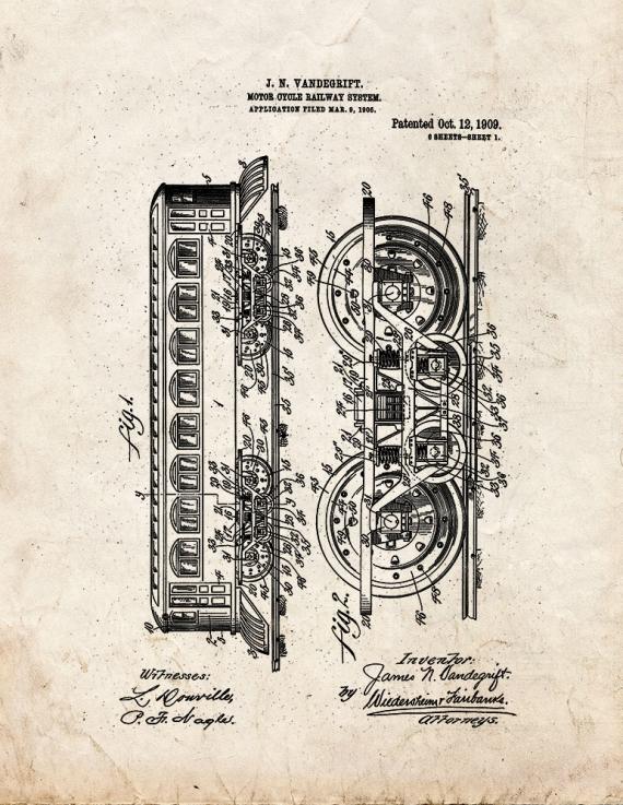 Motorcycle-railway System Patent Print