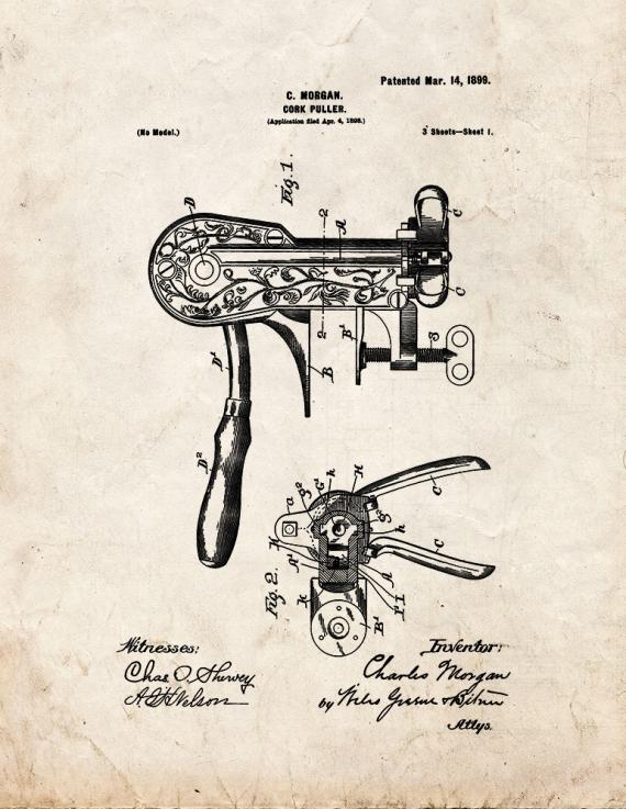Cork Puller Patent Print