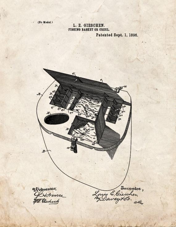 Fishing Basket Or Creel Patent Print