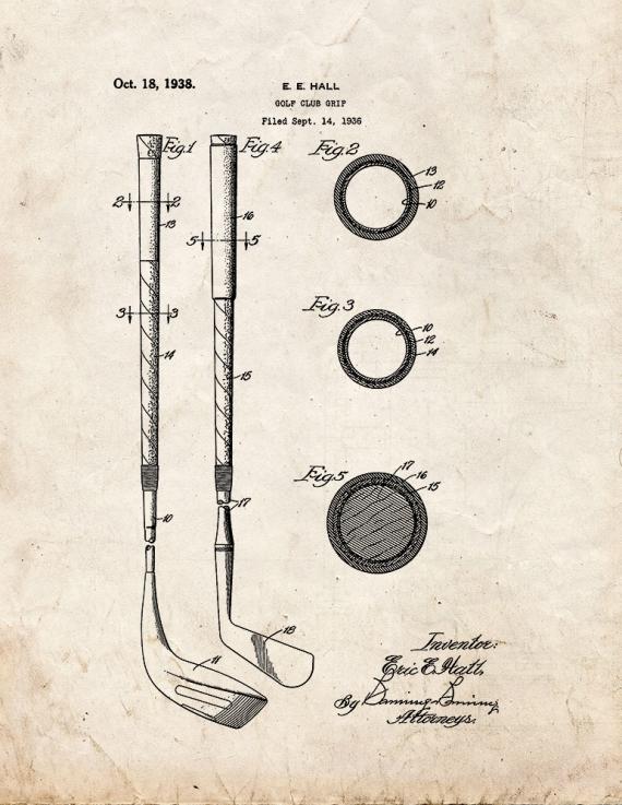 Golf Club Grip Patent Print