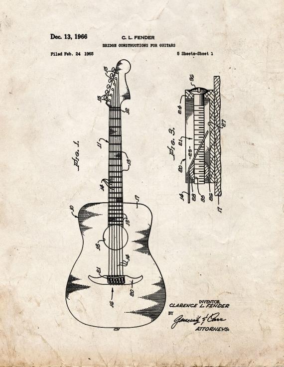 Bridge Constructions for Guitars Patent Print