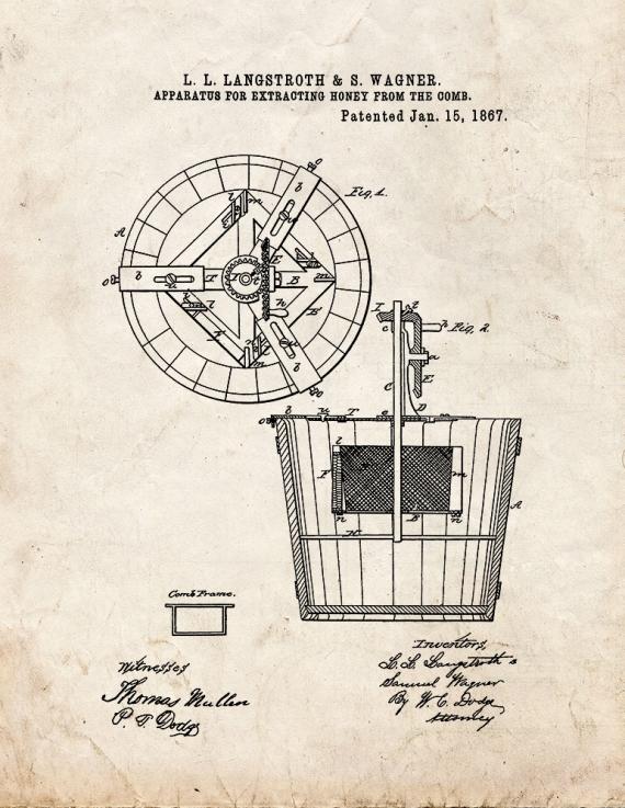 Apparatus For Extracting Honey From The Comb Patent Print