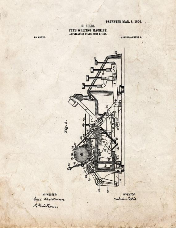 Type-writing Machine Patent Print