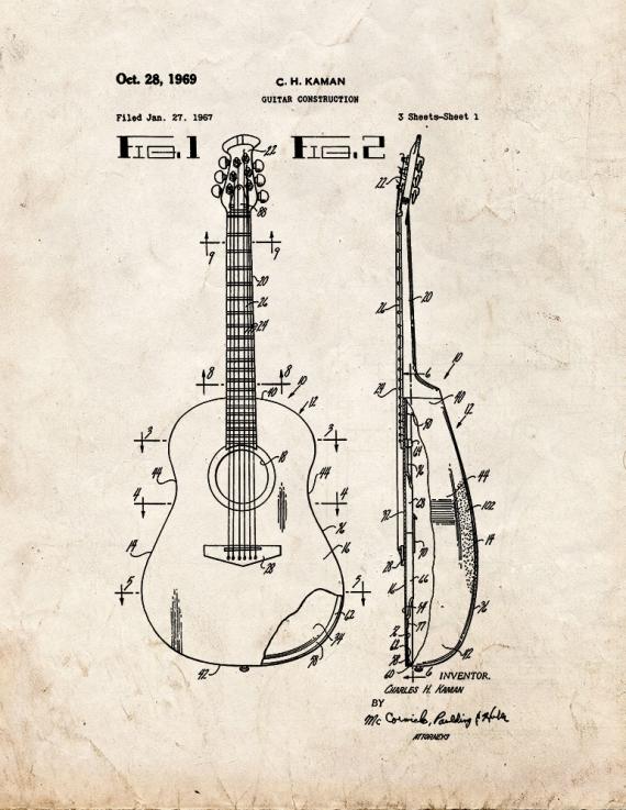 Guitar Construction Patent Print