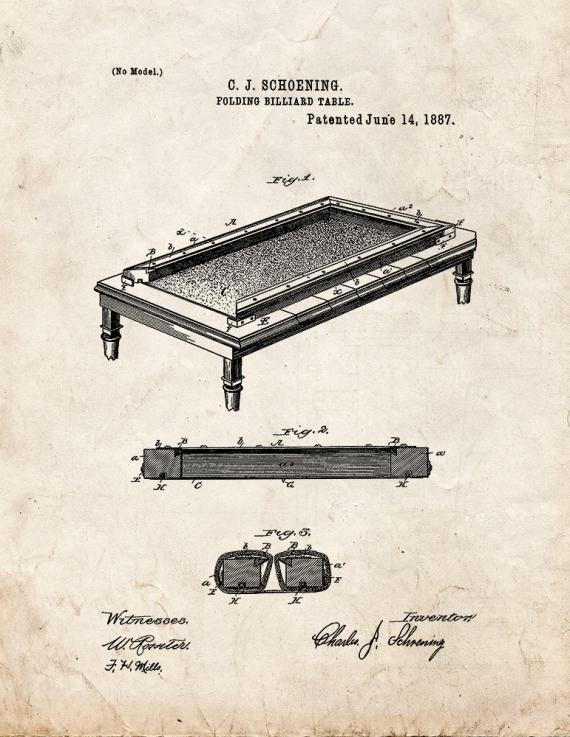 Folding Billiard Table Patent Print