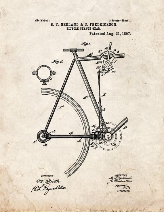 Bicycle Change Gear Patent Print