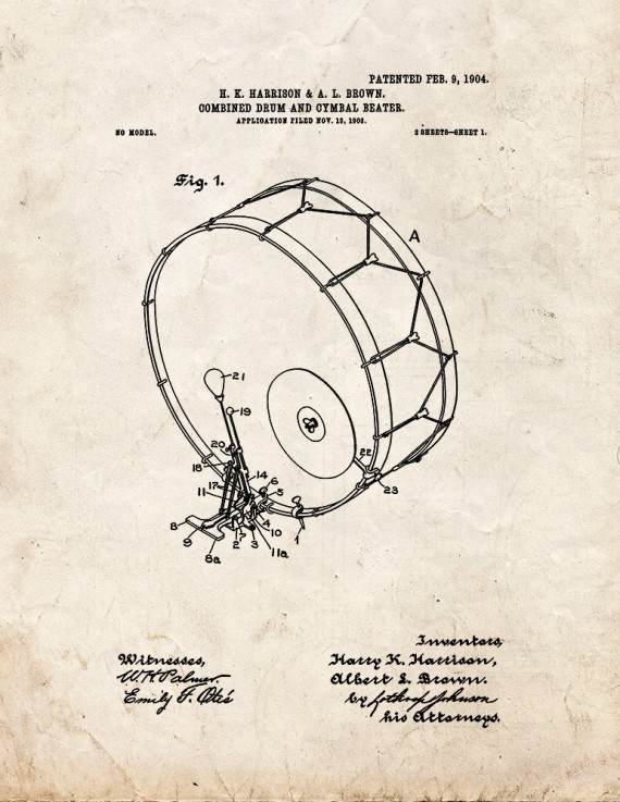 Combined Drum And Cymbal Beater Patent Print