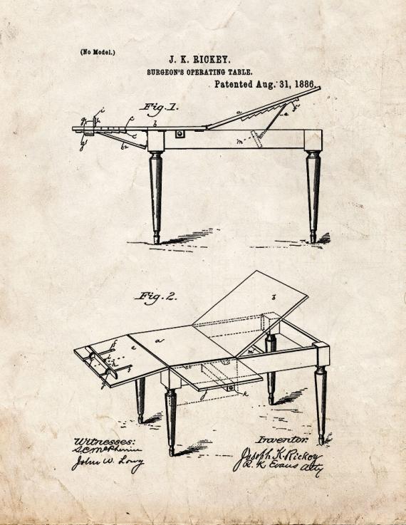 Surgeon's Operating Table Patent Print