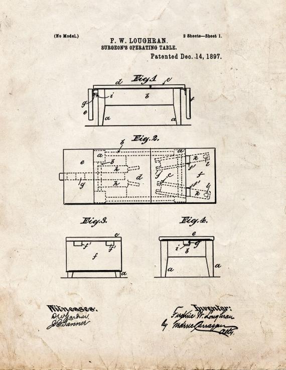 Surgeon's Operating Table Patent Print