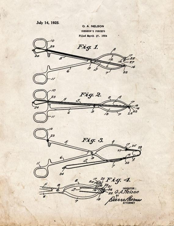 Surgeon's Forceps Patent Print