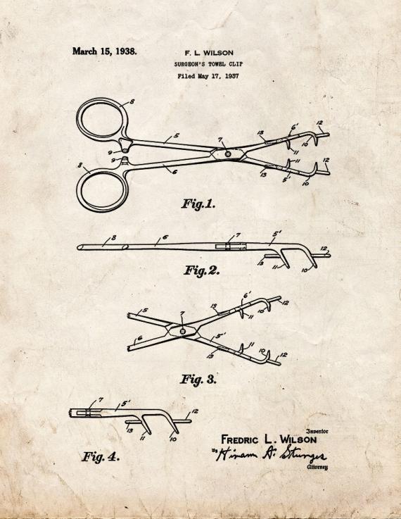 Surgeon's Towel Clip Patent Print