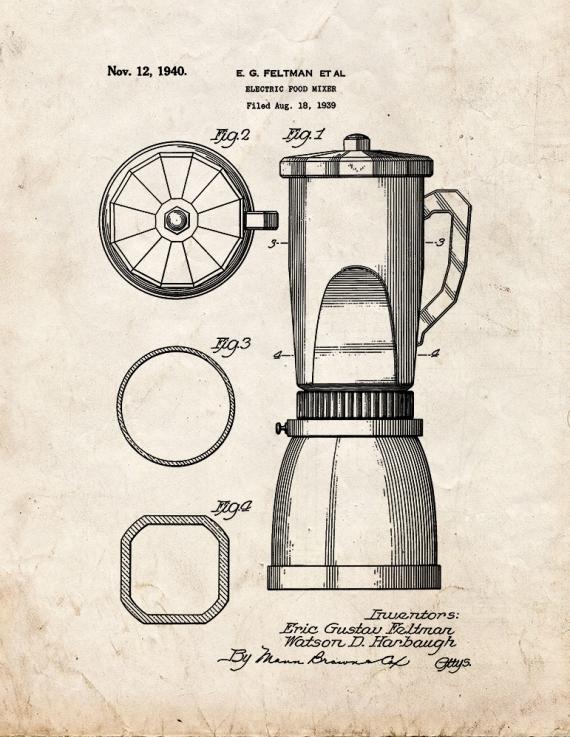 Electric Food Mixer Patent Print
