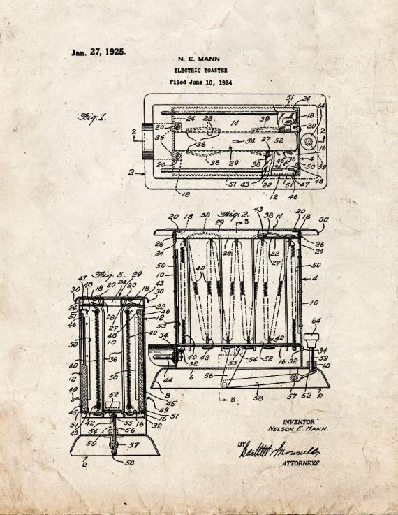 Electric Toaster Patent Print
