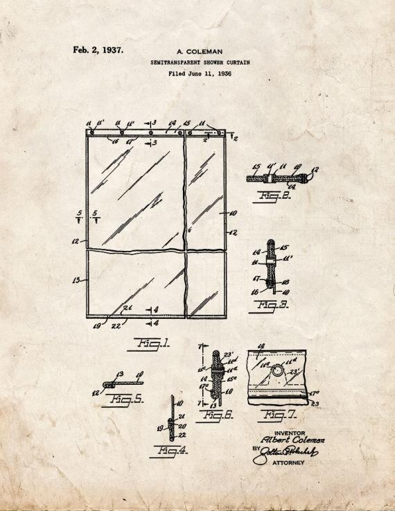 Semi-transparent Shower Curtain Patent Print