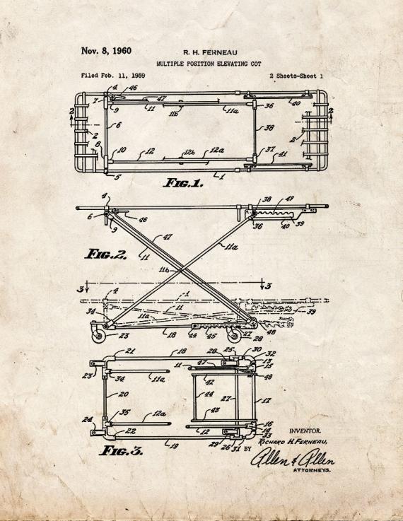 Multiple Position Elevating Cot Patent Print