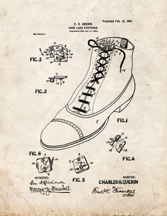 Shoe-lace Fastener Patent Print