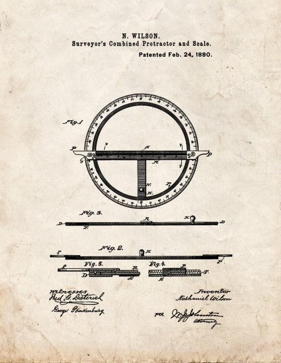 Surveyor's Combined Protractor And Scale Patent Print