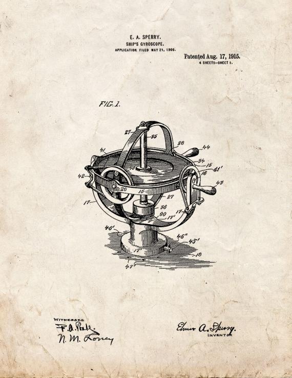 Ship's Gyroscope Patent Print