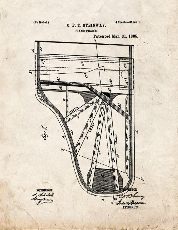 Piano Frame Patent Print