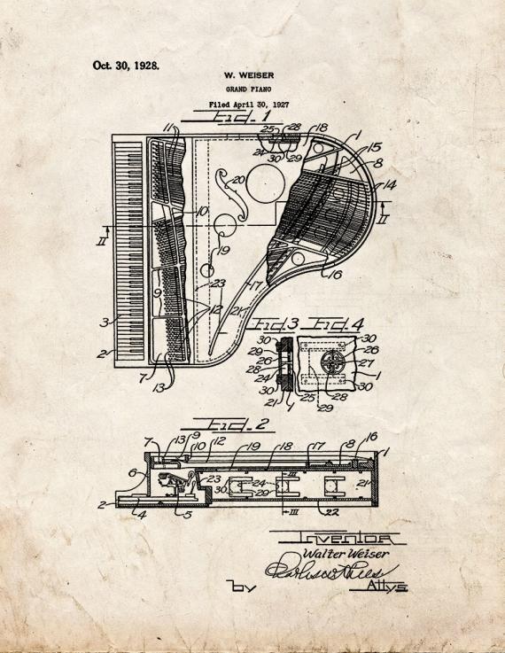 Grand Piano Patent Print