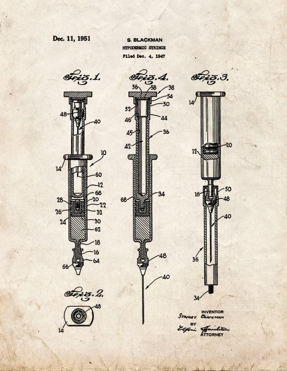 Hypodermic Syringe Patent Print
