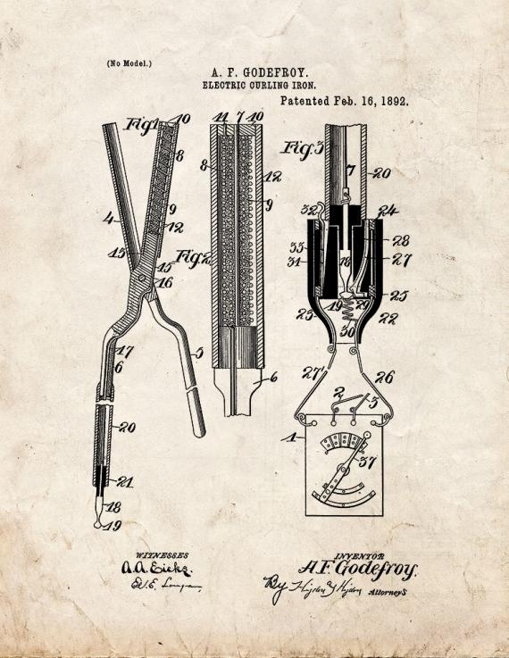 Electric Curling Iron Patent Print