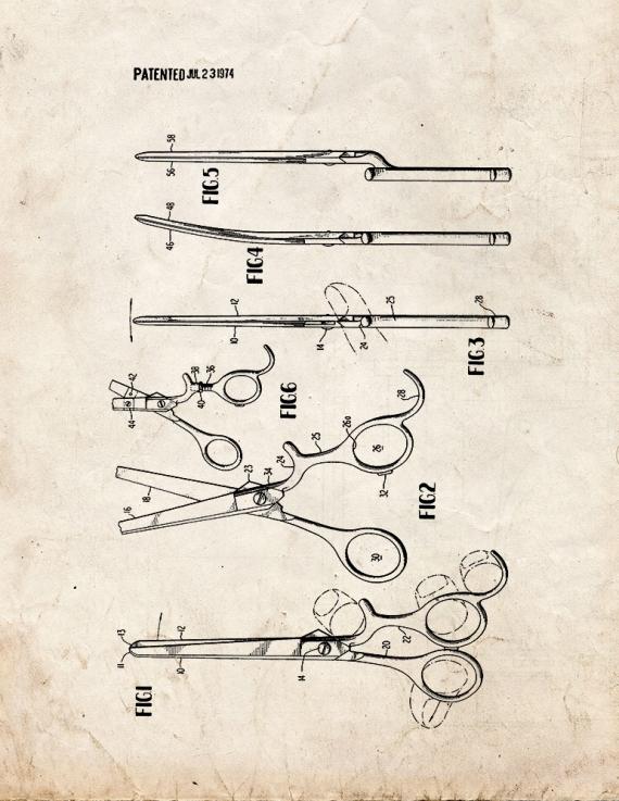Hair Cutting Scissors Patent Print