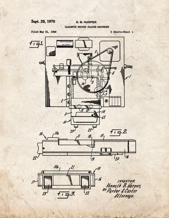 Cassette Record Player-recorder Patent Print