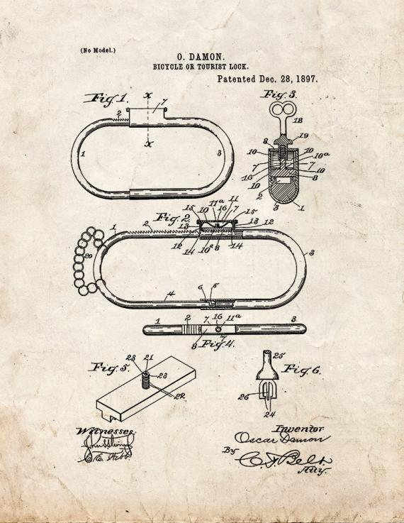 Bicycle Lock Patent Print