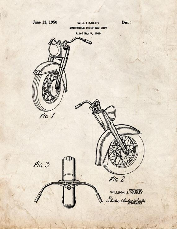 Harley Motorcycle Front End Unit Patent Print