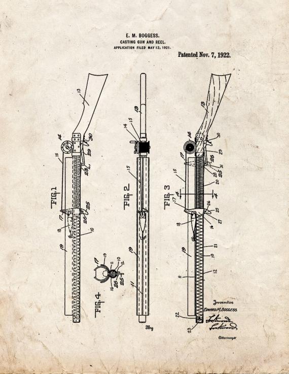 Casting Gun and Reel Patent Print