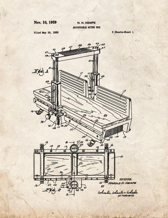 Adjustable Miter Box Patent Print