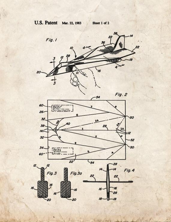Folded Paper Airplane Patent Print
