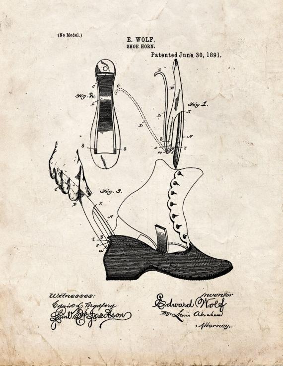 Shoe Horn Patent Print