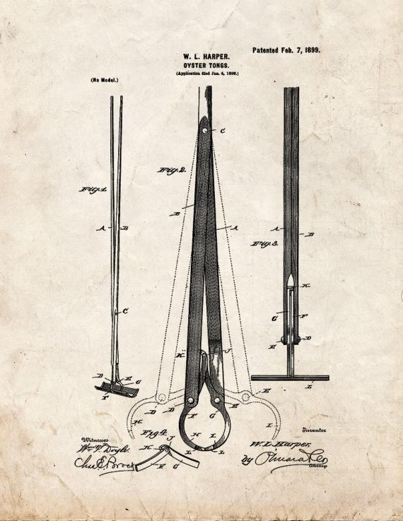 Oyster Tongs Patent Print