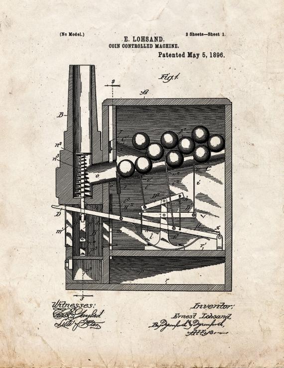 Coin Controlled Machine Patent Print