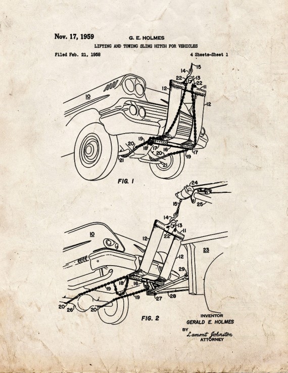 Lifting and Towing Sling Hitch for Vehicles Patent Print