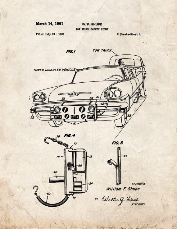 Tow Truck Safety Light Patent Print