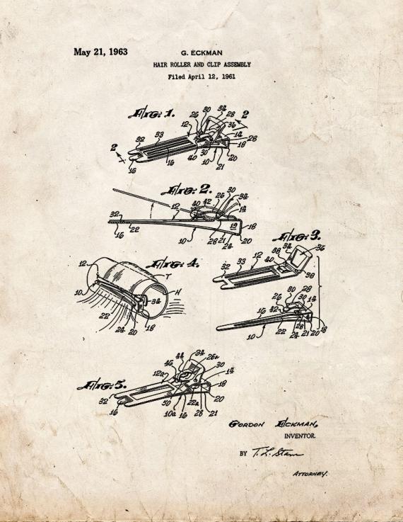Hair Roller and Clip Assembly Patent Print